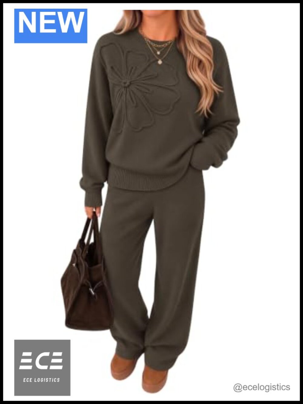 Womens 2 Piece Sweater Lounge Set Knit Wide Leg Pants Casual Fall Winter